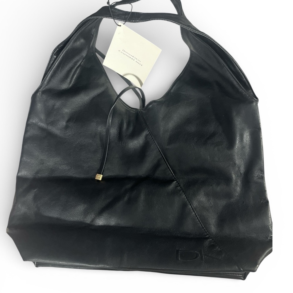 Donna Karan Black Faux Leather Hobo Tote Bag